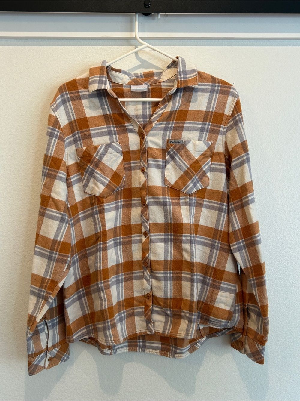 Columbia Rust and Cream Plaid Button-Down Shirt Size XL